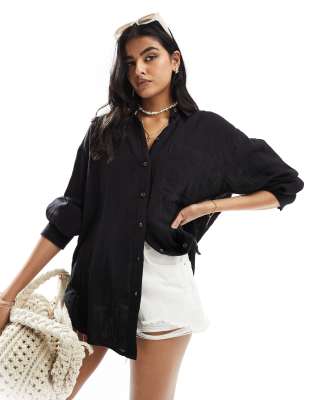 ASOS DESIGN - Oversize-Hemd aus grob gewebter Baumwolle in Schwarz