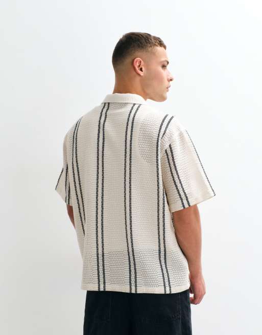ASOS DESIGN – Oversize-Hemd aus Häkelstoff in Creme mit Streifen und Reverskragen, 4 von 5