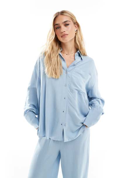 ASOS DESIGN – Oversize-Hemd aus Leinenmix in Blau - view 1