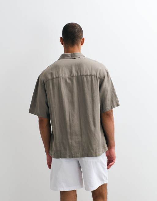 ASOS DESIGN – Oversize-Hemd aus Leinenmix in Hellbraun, Kombiteil, 2 von 5