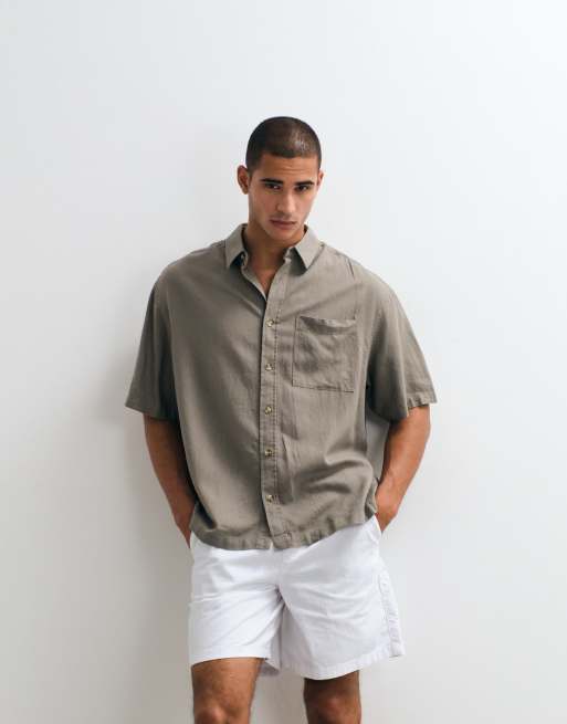 ASOS DESIGN – Oversize-Hemd aus Leinenmix in Hellbraun, Kombiteil, 4 von 5