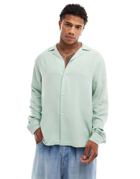 ASOS DESIGN – Oversize-Hemd aus Leinenmix in Salbeigrün mit Reverskragen - view 1