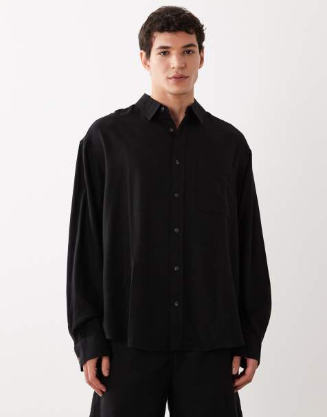 ASOS DESIGN – Oversize-Hemd aus Leinenmix in Schwarz, Kombiteil - view 1