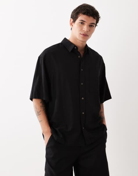 ASOS DESIGN – Oversize-Hemd aus Leinenmix in Schwarz, Kombiteil - view 1