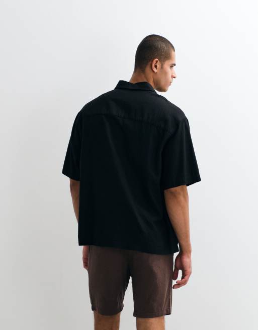 ASOS DESIGN – Oversize-Hemd aus Leinenmix in Schwarz, Kombiteil, 3 von 5