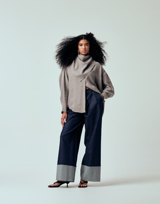 ASOS DESIGN – Oversize-Hemd aus Modal in Grau mit Fledermausärmeln und Schaldetail, 2 von 4