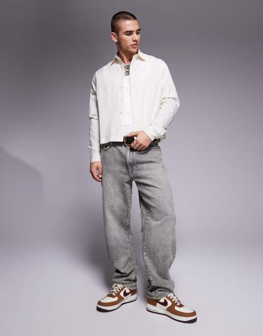 ASOS DESIGN – Oversize-Hemd aus Popeline in Steinbeige mit Cropped-Schnitt, 2 von 4