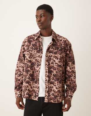 Oversize-Hemd aus schwerem Twill mit Leopardenmuster und Taschendetail-Brown Brown S