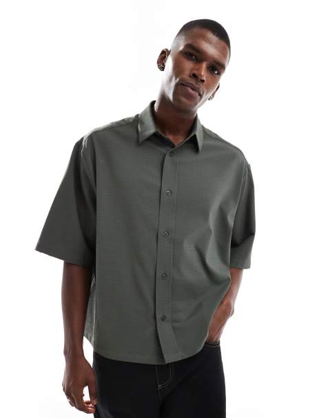 ASOS DESIGN – Oversize-Hemd aus Seersucker in Khaki - view 1