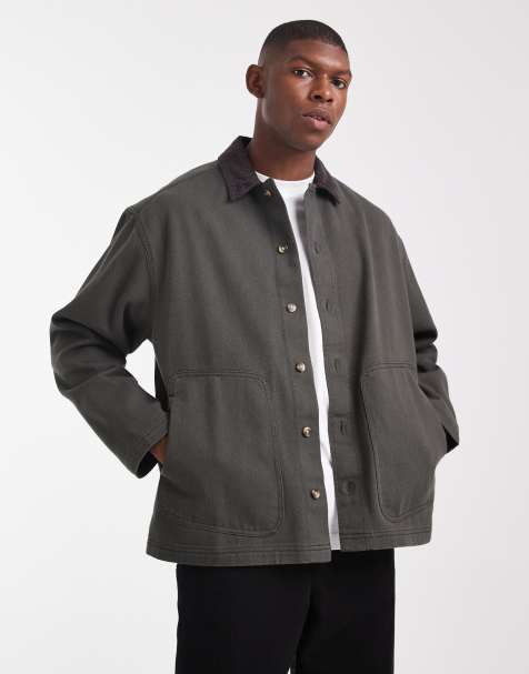 ASOS DESIGN – Oversize-Hemd aus Twill in Dunkelgrün mit Cordkragen - view 1