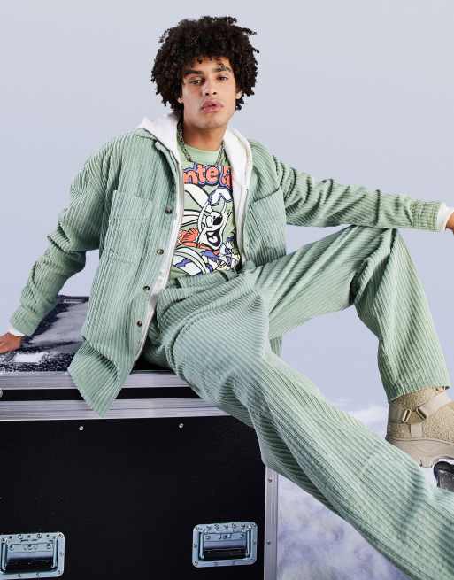 ASOS DESIGN – Oversize-Hemd aus unregelmäßig strukturiertem Cord in Minzgrün, Kombiteil , 2 von 4