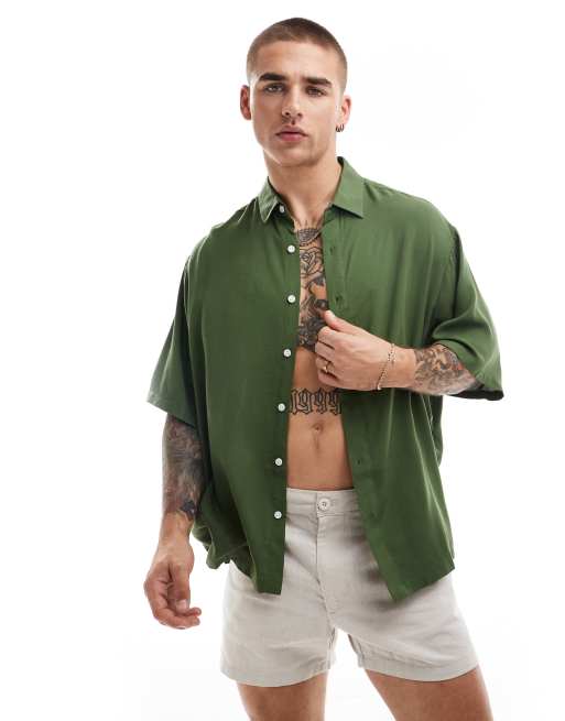ASOS DESIGN – Oversize-Hemd aus Viskose in Dunkelgrün