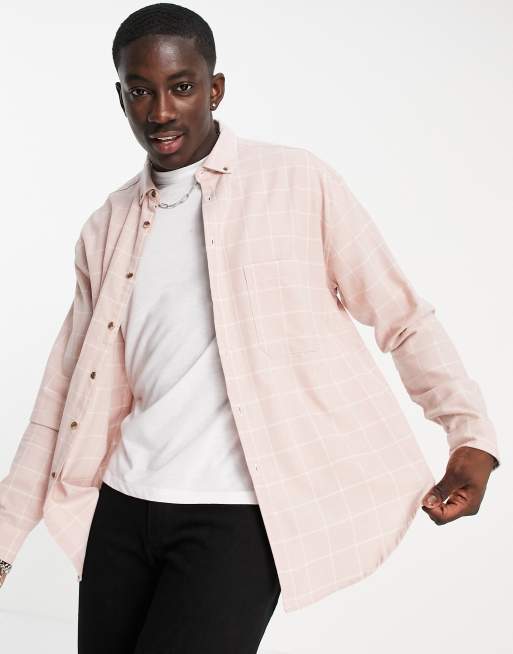 ASOS DESIGN – Oversize-Hemd im Stil der 90er in verwaschenem Rosa mit großkariertem Gittermuster