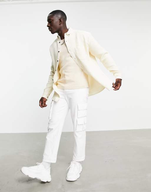 ASOS DESIGN – Oversize-Hemd im Stil der 90er mit Waffelstruktur in Ecru