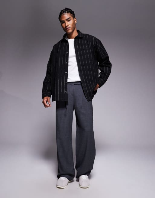 ASOS DESIGN – Oversize-Hemd in anthrazitfarbener Wolloptik mit Nadelstreifen, 2 von 5