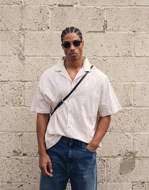 ASOS DESIGN – Oversize-Hemd in Beige mit Blumenmuster - view 1