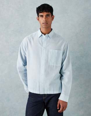 Oversize-Hemd in Blau mit Streifen Blau L