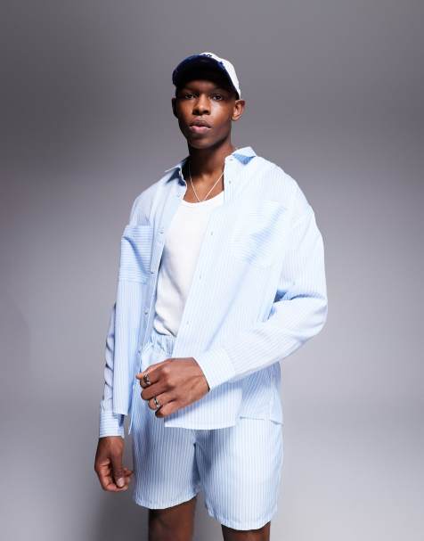 ASOS DESIGN – Oversize-Hemd in Blau und Weiß gestreift im Stil der 90er-Jahre, Kombiteil - view 1