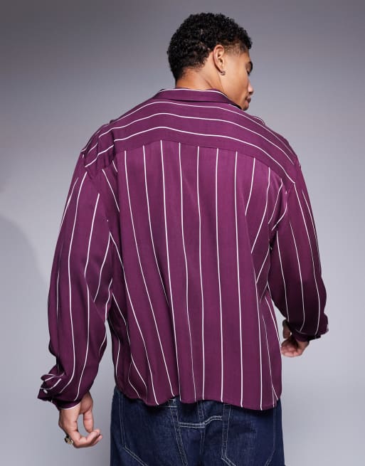 ASOS DESIGN – Oversize-Hemd in Boxy-Passform in Burgunderrot mit Streifen und Reverskragen, 2 von 4
