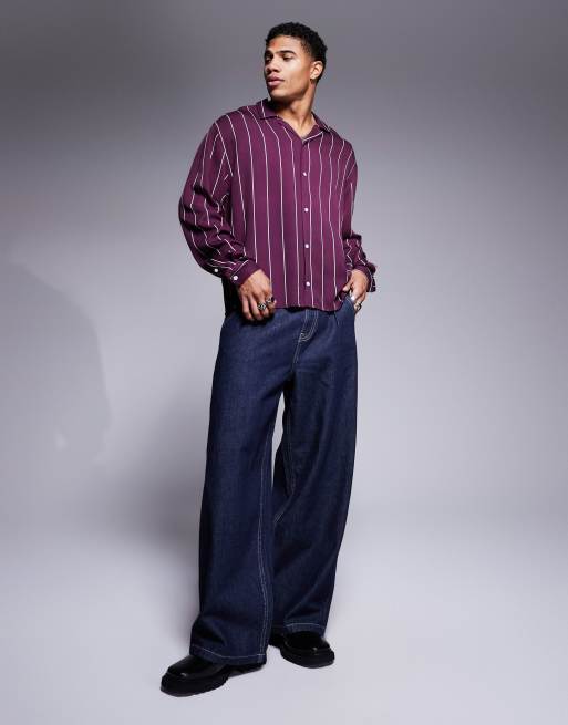 ASOS DESIGN – Oversize-Hemd in Boxy-Passform in Burgunderrot mit Streifen und Reverskragen, 4 von 4