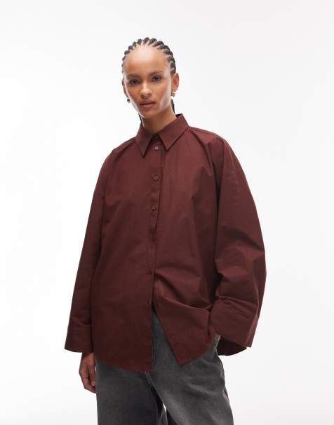 ASOS DESIGN – Oversize-Hemd in Braun mit weiten Ärmeln - view 1