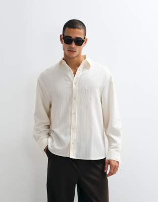 Oversize-Hemd in Ecru mit Knitterstruktur-Weiß Weiß XS