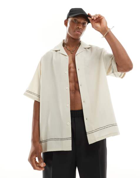 ASOS DESIGN – Oversize-Hemd in Ecru mit Reverskragen und Ziernähten - view 1