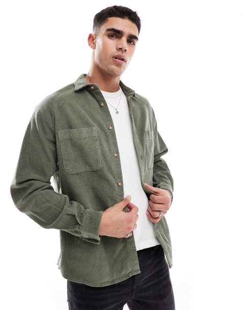 ASOS DESIGN – Oversize-Hemd in Khaki aus Cord im 90er-Stil mit eckigem Kragen - view 1