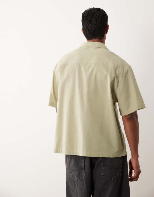 ASOS DESIGN – Oversize-Hemd in Khaki mit Leinenanteil und Blumenmuster, 5 von 5