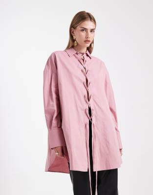 ASOS DESIGN - Oversize-Hemd in Rosa mit Schnürdetails