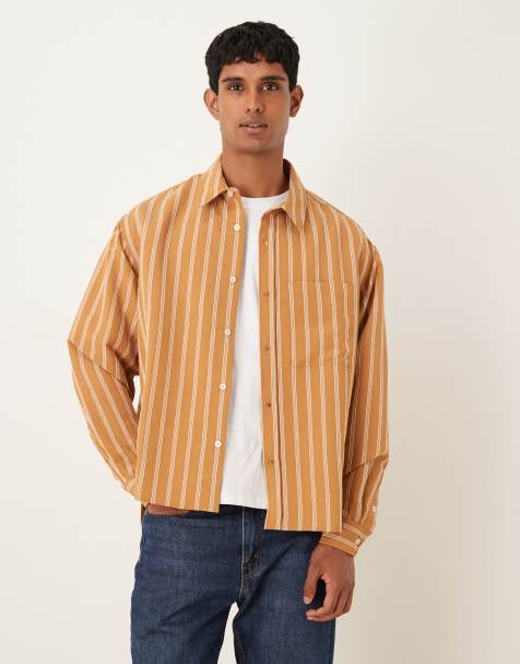 ASOS DESIGN – Oversize-Hemd in Rostorange mit Streifen - view 1