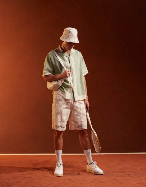 ASOS DESIGN – Oversize-Hemd in Salbeigrün mit Cut-and-Sew-Muster und Reverskragen