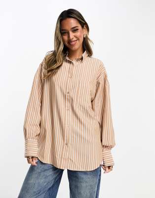 ASOS DESIGN - Oversize-Hemd in Steinbeige mit Streifen-Mix-Bunt