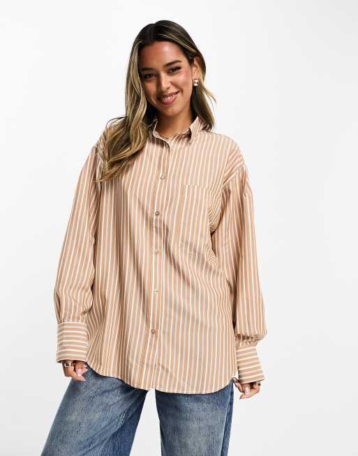 ASOS DESIGN – Oversize-Hemd in Steinbeige mit Streifen-Mix 