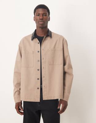 Oversize-Hemd in Taupe mit Kragen aus Kunstleder-Brown Brown XS