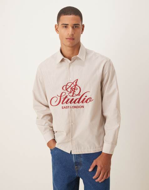 ASOS DESIGN – Oversize-Hemd in Weiß mit Brust-Print - view 1