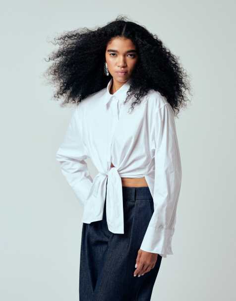 ASOS DESIGN – Oversize-Hemd in Weiß mit gebundener Vorderseite - view 1