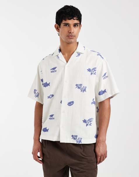 ASOS DESIGN – Oversize-Hemd in Wollweiß mit All-over-Print - view 1