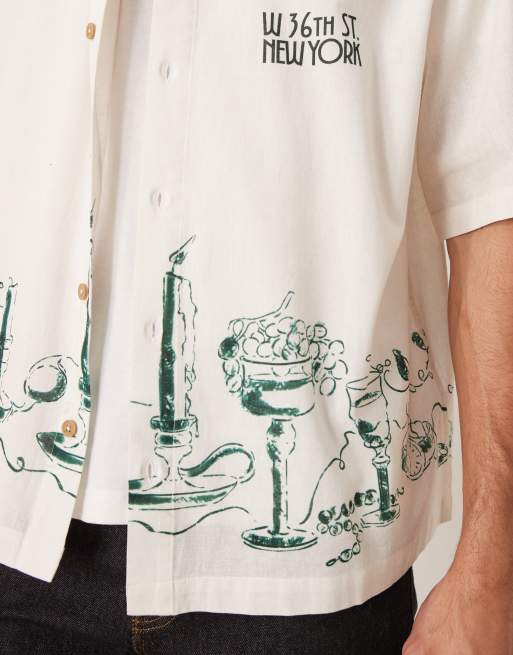 ASOS DESIGN – Oversize-Hemd in Wollweiß mit Leinenanteil und auffallendem Print-Motiv, 5 von 5