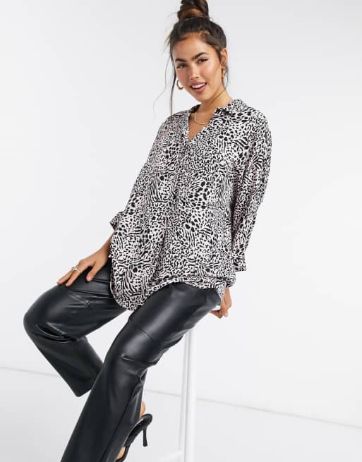 ASOS DESIGN – Oversize-Hemd mit 3/4-Ärmeln und Leopardenmuster