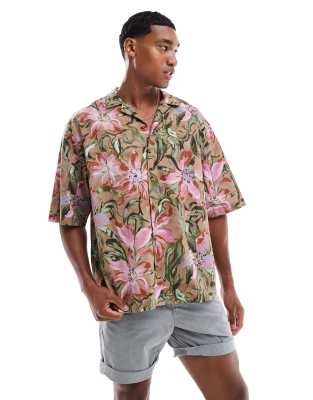 Oversize-Hemd mit Blumenmuster und Reverskragen-Bunt Bunt S