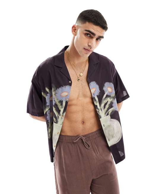 ASOS DESIGN – Oversize-Hemd mit Blumenvasen-Print