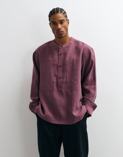 ASOS DESIGN Oversize-Hemd mit Henley-Ausschnitt in Mauve - view 1