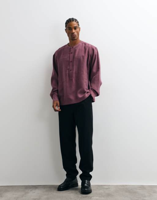 ASOS DESIGN Oversize-Hemd mit Henley-Ausschnitt in Mauve, 2 von 10