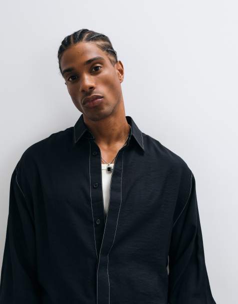ASOS DESIGN Oversize-Hemd mit kastigem Schnitt und Kontrastnähten in Schwarz - view 1