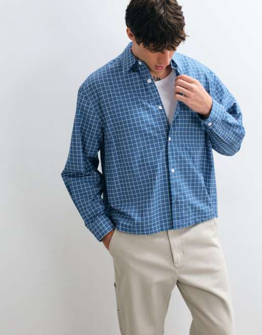 ASOS DESIGN Oversize-Hemd mit kastigem Schnitt und Mikro-Karomuster in Blau, 5 von 5
