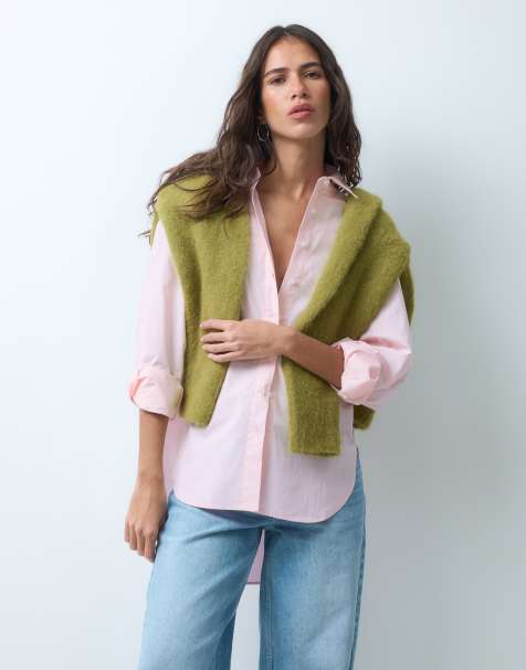ASOS DESIGN Oversize-Hemd mit nach hinten abfallendem Saum in Pink - view 1