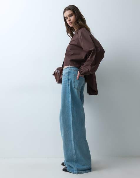 ASOS DESIGN Oversize-Hemd mit nach hinten abfallendem Saum und Raglanärmeln in Braun - view 1