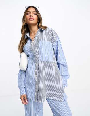 ASOS DESIGN - Oversize-Hemd mit Patchwork-Streifenmuster, Kombiteil-Bunt