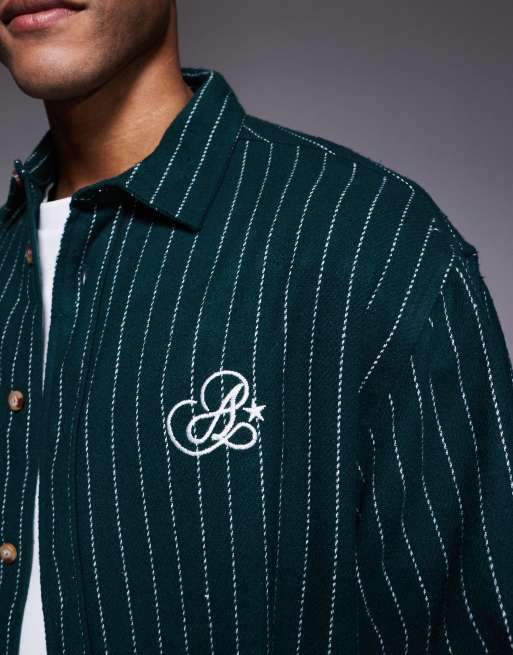 ASOS DESIGN – Oversize-Hemd mit Streifen in Grün und Stickerei auf der Brust, 5 von 5
